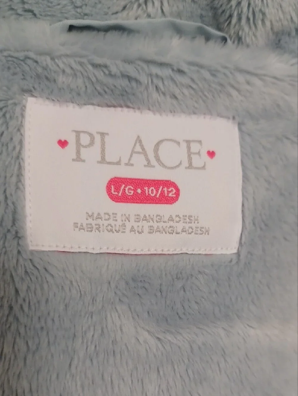 Childrens Place Light Blue Puffer Coat with Faux Fur Hood